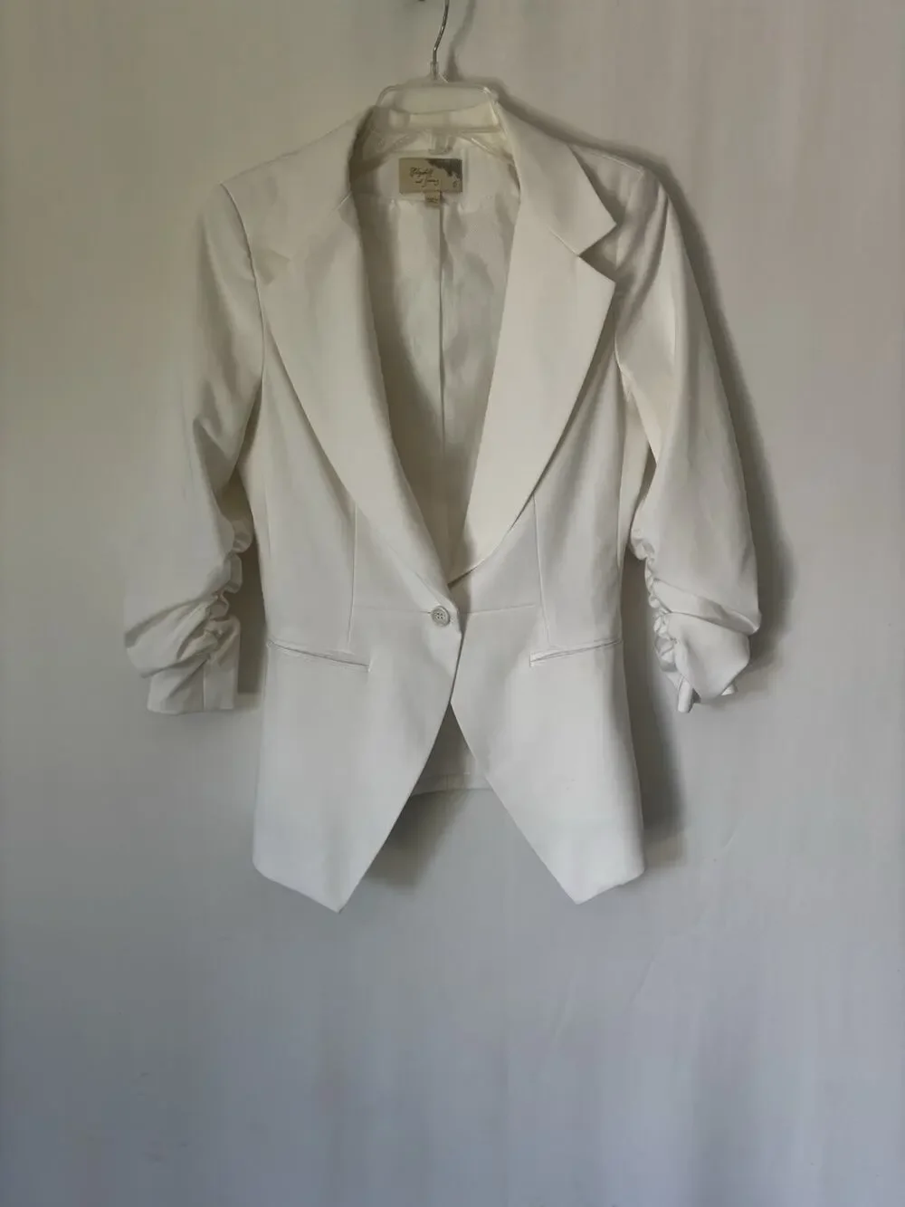 Elizabeth and James Blazer Jacket 6 White Fitted Womens 3/4 Ruched Sleeve Lined